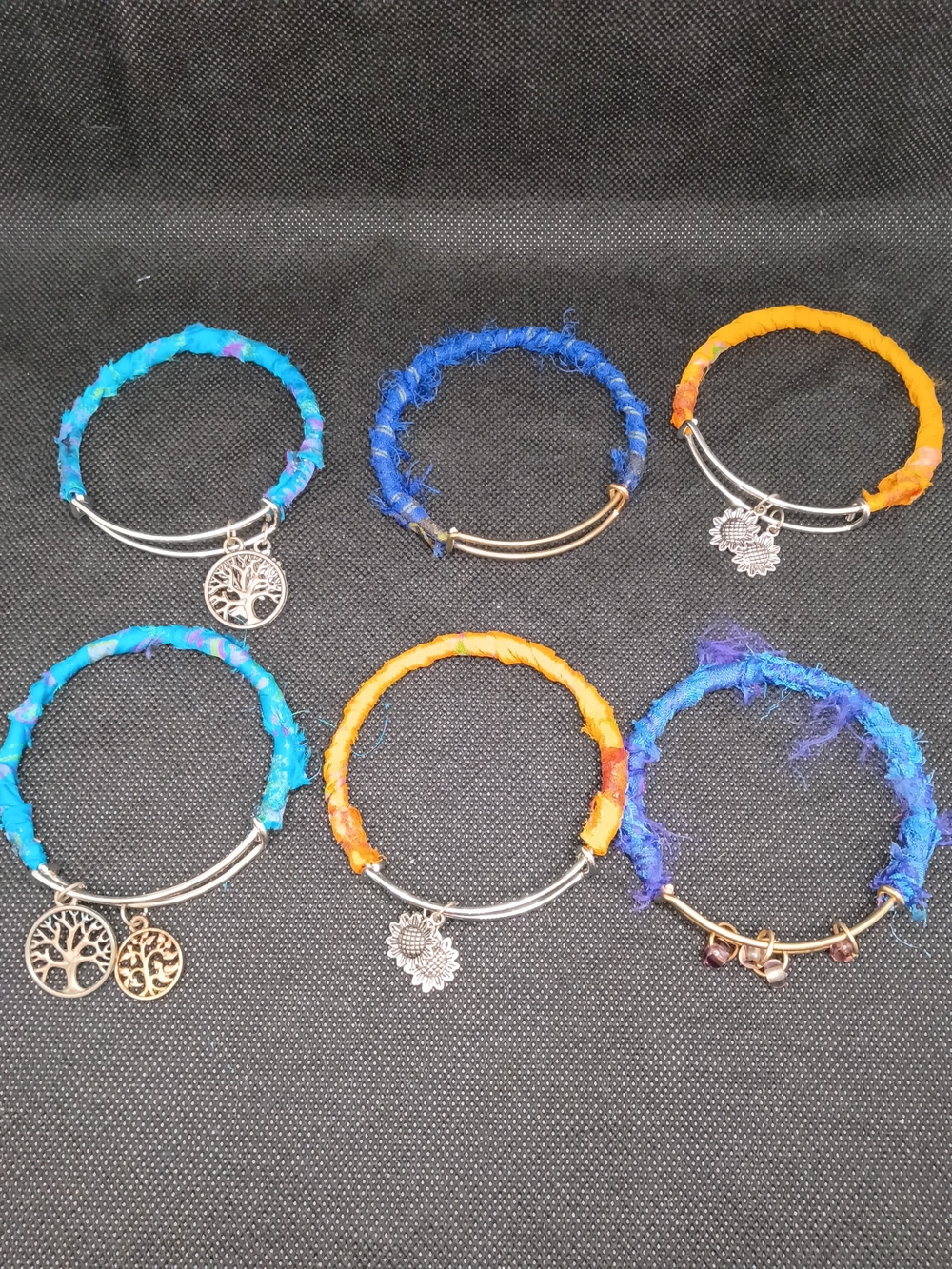 Handmade Blue & Orange Tree Charm Wrapped Bangle Bracelet - Women Jewelry